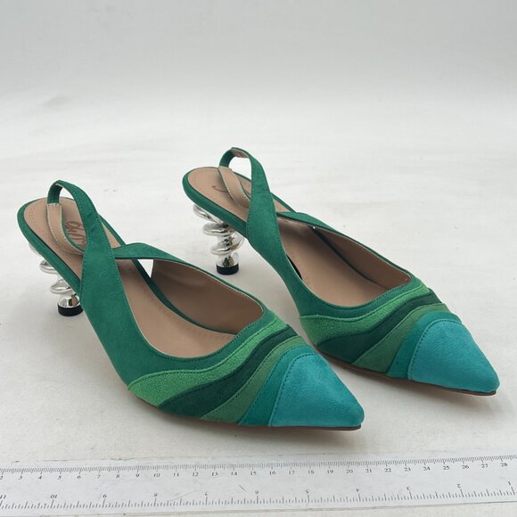 FOWT Women Rainbow Color Stripes Strange Spiral High Heel Pumps Slip On Pointed - Picture 4 of 8